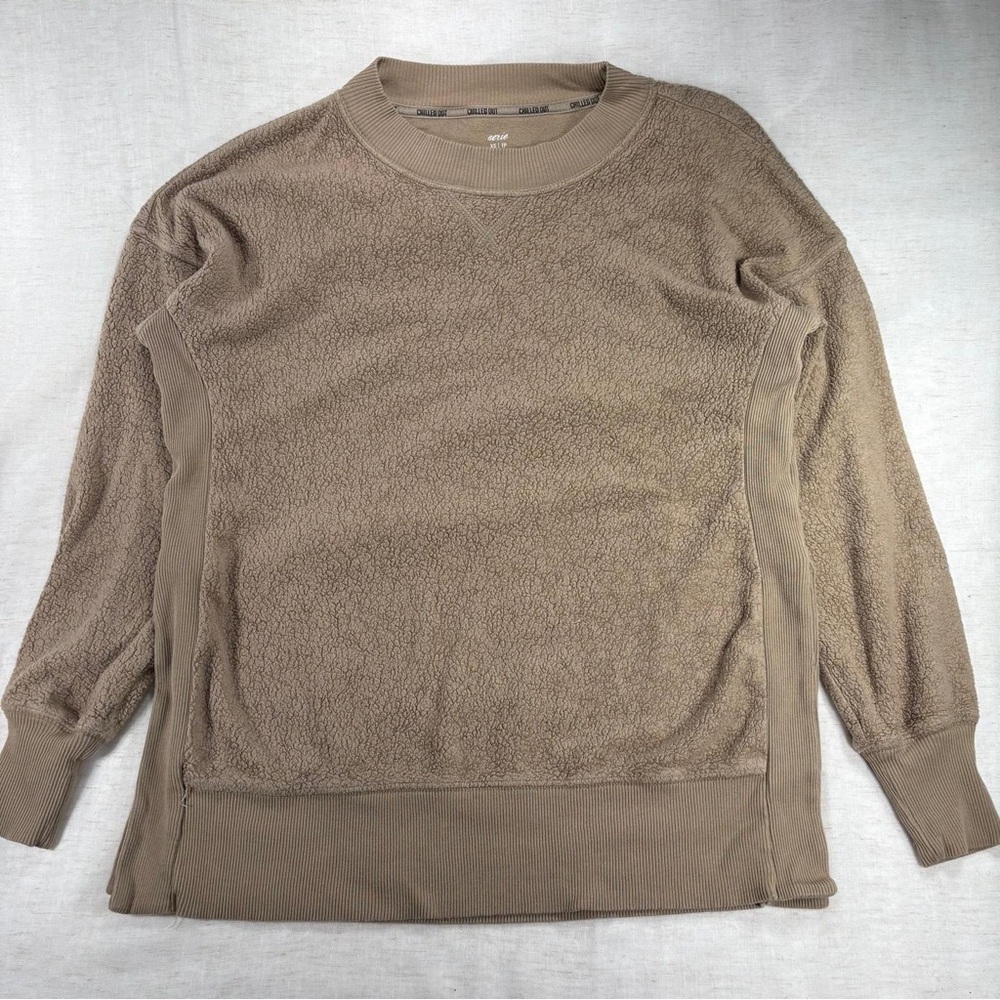 Aerie Chilled Out Pullover Sweater Brown XS Crew Neck Raglan Sleeve Long